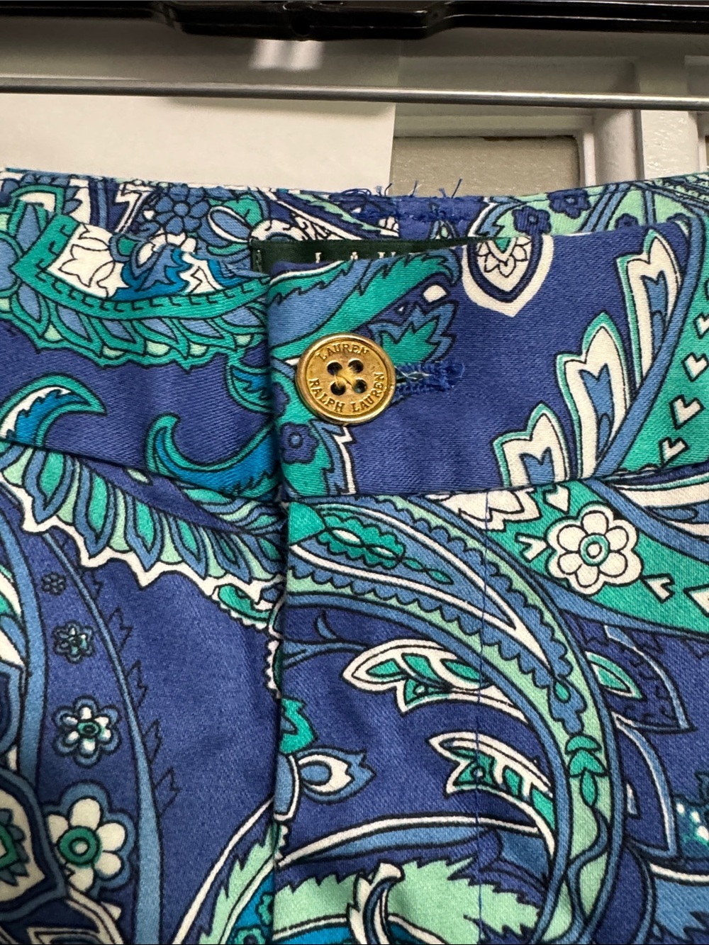 Lauren Ralph Lauren Blue & Teal Paisley Cotton Shorts - Picture 3 of 7